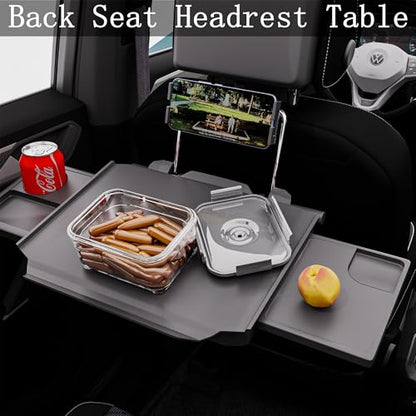 HZGAMER 2 in 1 Large Car Steering Wheel Tray/Back Seat Headrest Table with Phone Holder for Eating Food Drink and Writing Work, Car Steering Wheel Desk Laptop Mount - Gifts for Truck Drivers
