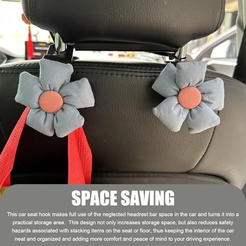 2 PCS Cute Flower Car Seat Headrest Hooks, Multifunctional Seat Back Hanger, Vehicle Back Seat Headrest Hanger Holder for Grocery Bag, Handbag, Clothes (Blue) - color: Blue