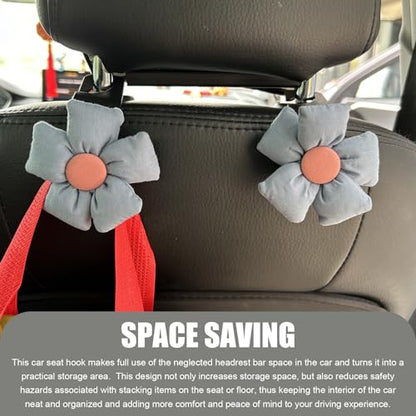 2 PCS Cute Flower Car Seat Headrest Hooks, Multifunctional Seat Back Hanger, Vehicle Back Seat Headrest Hanger Holder for Grocery Bag, Handbag, Clothes (Blue) - color: Blue