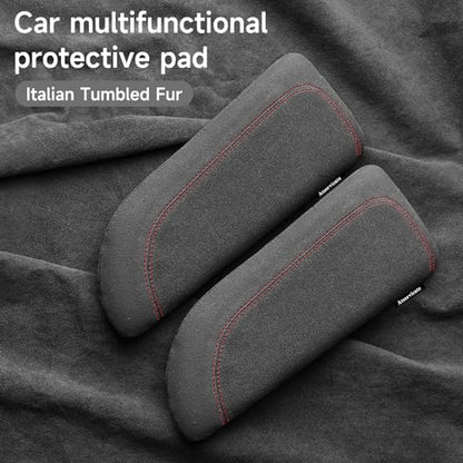 Italian Alcantara Style Fur Car Elbow Rest Pad - Universal Armrest & Knee Cushion - Thigh Support Comfort Pillow - color: Red Line Left