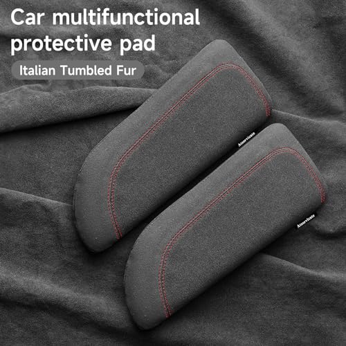 Italian Alcantara Style Fur Car Elbow Rest Pad - Universal Armrest & Knee Cushion - Thigh Support Comfort Pillow - color: Red Line Right