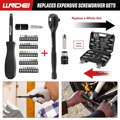 LLNDEI 1/4 & 3/8 Inch Drive Impact Socket Set, 186 Pieces Metric and Standard Full Sockets, CR-V Deep & Shallow Sockets Tool Set with Ratchet Wrench Handle, Spark Plug Socket, Bits for Mechanic - size: 186-Piece 1/4" & 3/8" Drive Socket Set