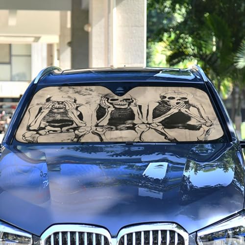 Windshield Sun Shade Shabby Skull Skeletons Front Window Block UV Shades Visor Reflective Retractable for Car SUV Trucks - color: B011