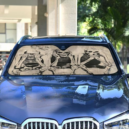 Windshield Sun Shade Shabby Skull Skeletons Front Window Block UV Shades Visor Reflective Retractable for Car SUV Trucks - color: B011