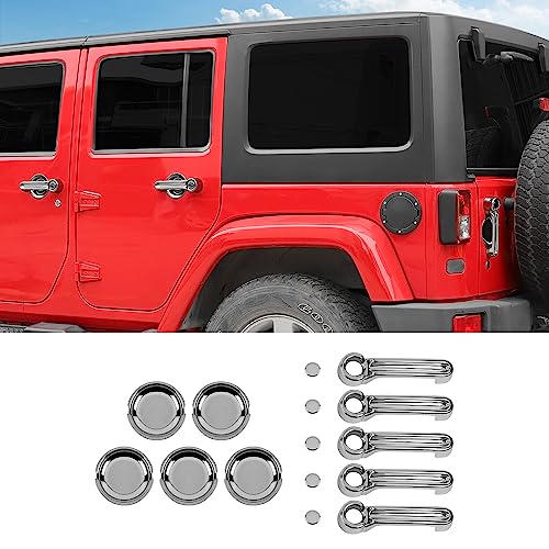 Exterior Door Handle Cover Tailgate Handle Cover Recess Guard Compatible with 2007-2017 Jeep Wrangler JK JKU Sports Sahara Freedom Rubicon Unlimited, Chrome, 15PCs - color: Chrome