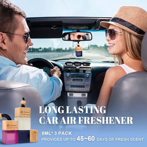 Car Air Freshener Hanging, 3 Pcs Cotton Fresh, Fresh Linen, Cardamom & Cedar, Car Scent Air Fresheners Diffuser for Car, 45+ days Long Lasting Fragrance, 0.27 FL OZ/8ML
