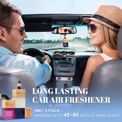 Car Air Freshener Hanging, 3 Pcs Cotton Fresh, Fresh Linen, Cardamom & Cedar, Car Scent Air Fresheners Diffuser for Car, 45+ days Long Lasting Fragrance, 0.27 FL OZ/8ML