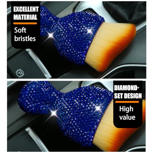 zipelo Auto Interior Dust Brush, Car Detailing Cleaning Brush with Diamond, Bling Handle Soft Bristles Dusting Tool, Scratch Free Dirt Clean Brushes for Vehicle Dashboard, Air Conditioner Vent (Blue) - color: Blue