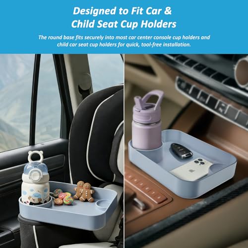 Car Seat Snack Tray for Toddlers, Reduces Mess Square Travel Tray Cup Holder Snack Tray, Durable Car Food Tray for Kids, Universal Fit Kids Travel Road Trip Essentials(Gray) - color: Gray