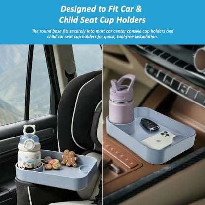 Car Seat Snack Tray for Toddlers, Reduces Mess Square Travel Tray Cup Holder Snack Tray, Durable Car Food Tray for Kids, Universal Fit Kids Travel Road Trip Essentials(Gray) - color: Gray