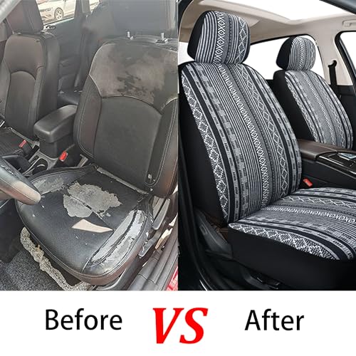 Baja Saddle Blanket Car Seat Covers, Boho Striped Woven Front Seat Protectors, Breathable & Washable Interior Covers, Universal Fit for Most Cars SUVs Trucks, Airbag Compatible, White, 8 pcs. - color: WHITE