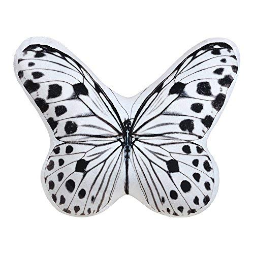 JWH 3D Butterfly Shaped Throw Pillow Decorative Animal Stuffed Plush Accent Cushion Case Print Pillowcase for Car Bed Couch Living Room 13x15 Inch White Black - color: White Butterfly