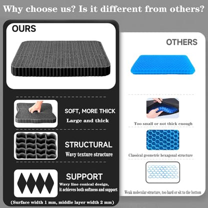 Gel Seat Cushion for Long Sitting, Soft and Breathable, Seat Cushion for Back, Sciatica, Hip, Tailbone Pain Relief, Used for Office, Wheelchair, Car, Recliner, Truck, Kayak. (Black)