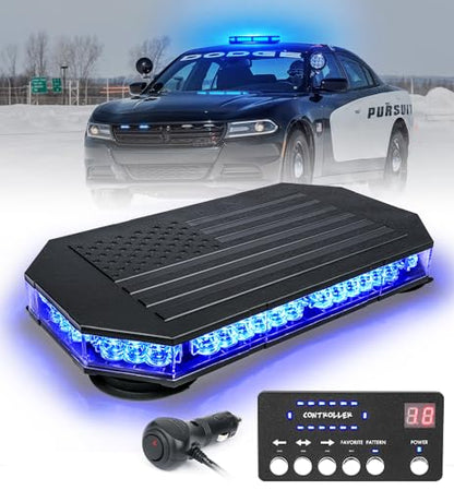 LUMENIX Blue LED Rooftop Strobe Beacon Police Lights Magnetic Mount Emergency Security Caution Flashing Traffic Light Bar for Volunteer Firefighter First Responders Vehicles Trucks - Patented Design - color: Blue