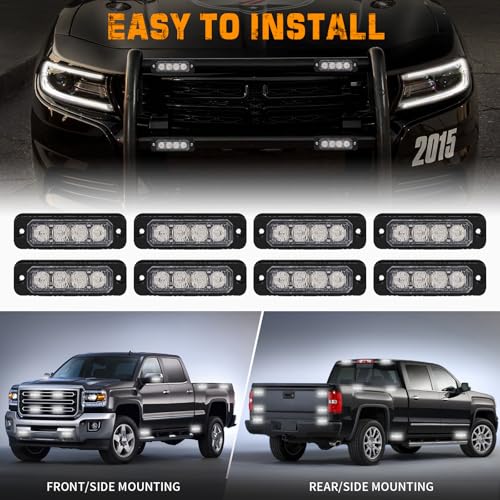 XRIDONSEN 8PCS Sync Grill Strobe Lights 32 LED White Strobe Lights Grille Surface Mount Emergency Flashing Warning Hazard Caution Safety Light for Tow Plow Trucks Construction Vehicles Car Wreckers - color: White