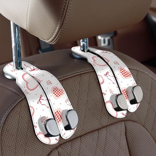 CoBak Purse Hook for Car - Universal Premium Stitched Leather and Aluminum-Magnesium Alloy Double Car Seat Back Storage Hook for Purses, Handbags, Bags (2 Pack),Heart Thread - color: Heart Thread, size: Double-Hooks