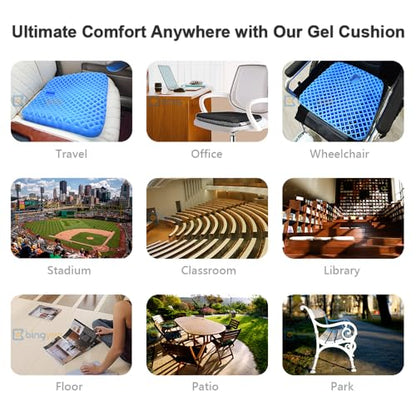 Gel Seat Cushion 1.8 Inch Thick Seating Pad Orthopedic Chair Cushions for Pressure Relief Gel Pads for Office Chair, Car, Home, Wheelchair, Kayak Cushion, Stadium Cushion
