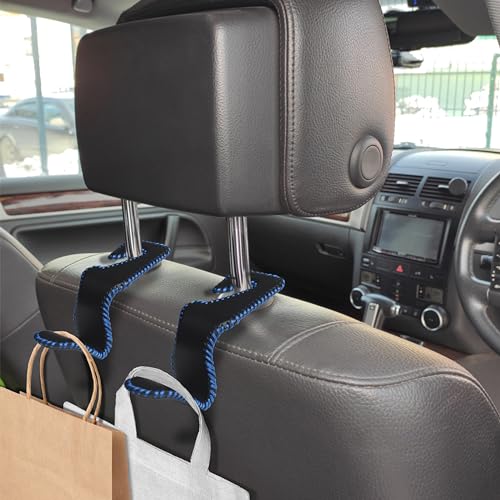 BFXM 2Pcs Car Seat Headrest Hooks, Back Seat Purse Leather Hanger Holder Hook, Magnetic Storage Organizer for Purses Handbag Grocery Bags Coats - color: 2pcs black blue line
