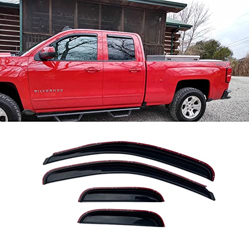 194040 Side Wind Vent Deflector, 4pcs in Channel Dark Smoke Rain Guards Set, Window Visors fit for 2007-2013 Chevy Silverado/GMC Sierra 1500,2007-2014 2500HD/3500HD with Extended Cab - size: 07-13 Double/Extend Cab（In Channel)