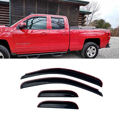 194040 Side Wind Vent Deflector, 4pcs in Channel Dark Smoke Rain Guards Set, Window Visors fit for 2007-2013 Chevy Silverado/GMC Sierra 1500,2007-2014 2500HD/3500HD with Extended Cab - size: 07-13 Double/Extend Cab（In Channel)