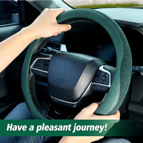 ZHOL Green Steering Wheel Cover,Soft Microfiber Leather,Non-Slip and Breathable Car Steering Wheel Cover for All Season,Universal Fit for 15 Inch - color: Green