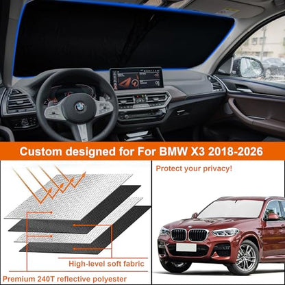 2026 Upgrade Front Windshield Sunshade fit for BMW X3 2018-2026 Reflector Foldable Car Shade Automotive Windshield Sunshades for BMW X3 Windshield Sun Shade |Keeps Your Vehicle Cool| - size: Fit for BMW X3 2018-2023