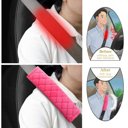Yumikoo Plush Seat Belt Pads - Set of 2 Cozy & Soft Car Seat Belt Cushions for Comfortable Travel - Perfect for Road Trips and Airplane Rides (Pink) - color: pink