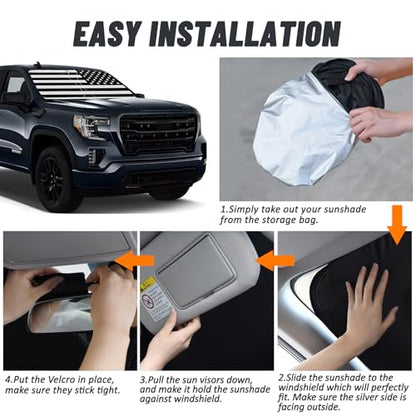 D-Lumina Windshield Sun Shade for 2019-2025 GMC Sierra 1500 2500 3500 Accessories, Front Window Sunshade American Flag Sun Visor Protector Sun Shield Block UV Ray Heat, Foldable 2 Layers 210T Material - size: Silver & Black-Fit 2019-2025 GMC Sierra