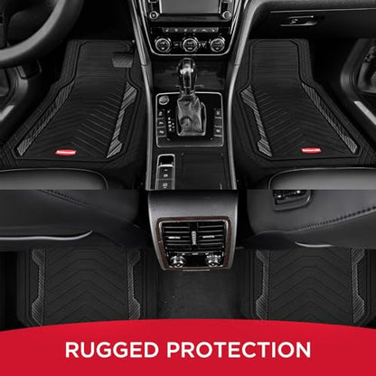 Rubbermaid Car Floor Mat, Heavy Duty All-Weather Car Mats Full Set with Dual-Tone Black Aluminum Inserts – Universal Fit, Anti-Slip Backing, Trim-to-Fit for Most SUV, Sedan, Van - color: Black