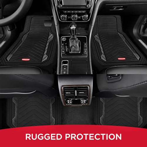 Rubbermaid Car Floor Mat, Heavy Duty All-Weather Car Mats Full Set with Dual-Tone Black Aluminum Inserts – Universal Fit, Anti-Slip Backing, Trim-to-Fit for Most SUV, Sedan, Van - color: Black