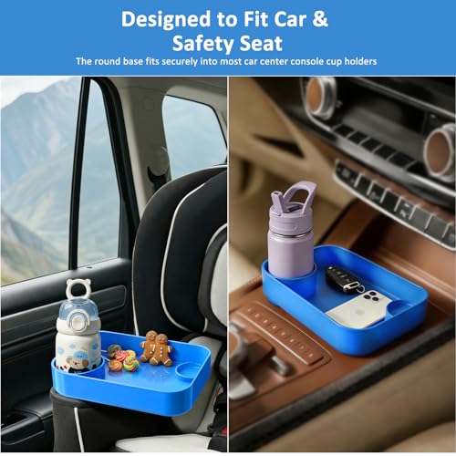 Car Seat Snack Tray for Toddlers, Reduces Mess Square Travel Tray Cup Holder Snack Tray, Durable Car Food Tray for Kids, Universal Fit Kids Travel Road Trip Essentials (Blue) - color: Blue