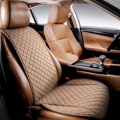 IVICY Faux Linen Front Car Seat Cover – Durable, Non-Slip Seat Protector for Cars – 1 Unit, Light Brown - color: BROWN WS LN