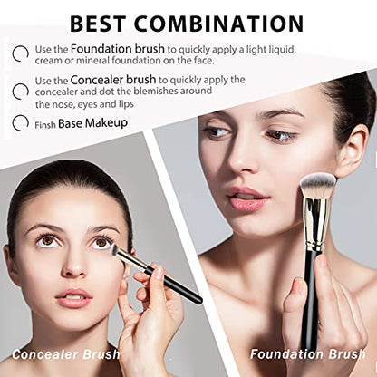 Makeup Brushes DPOLLA Pro Foundation Brush and Flawless Concealer Brush Perfect for Any Look Premium Luxe Hair Contour Brush Perfect for Blending Liquid,Buffing,Cream,Sculpting,Mineral Makeup - color: Black