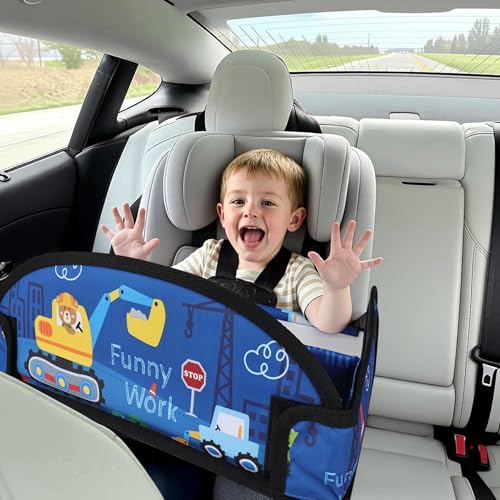 Kids Travel Tray for Airplane - Toddler Car Seat Table Tray, Road Trip Essentials for Boys & Girls, Carseat Lap Desk for Kids Road Trip Activities (Dark Blue Car) - color: Dark Blue Car