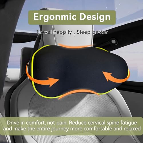 SPRFUFLY Really Chic Car Headrest Pillow, Car Pillow for Driving with Adjustable Strap, 100% Memory Foam Neck Pillow, Ergonomic Design - 2 Pack Car Neck Pillow(Includes 2 Eye Masks, Yellow Side Rope) - color: Pack of 2/Yellow Side Rope/Really Chic