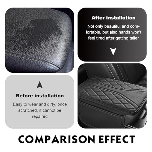 Car Center Console Cover, Leather Automotive Armrest Cushion with 2 Storage Bags, Breathable Armrest Cover, Universal Waterproof Arm Rest Protection Pad for SUV, Sedan, Truck (Black) - color: Black