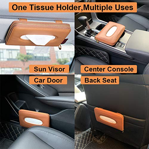 Car Tissue Holder, Sun Visor Tissue Holder, Car Visor Napkin Holder, PU Leather Backseat Tissue Case Holder for Car Vehicle with Zipper (Brown) - color: Brown