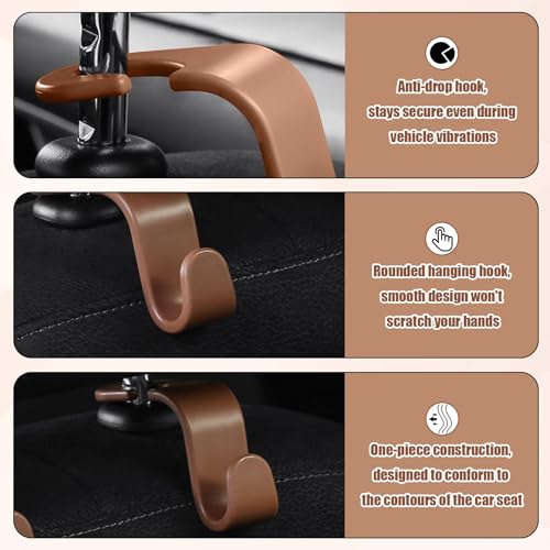 4 PCS Car Seat Hooks Set,Universal Car Headrest Hooks for Bags Purses Groceries, Back Seat Organizer Hanger,Brown - color: Brown