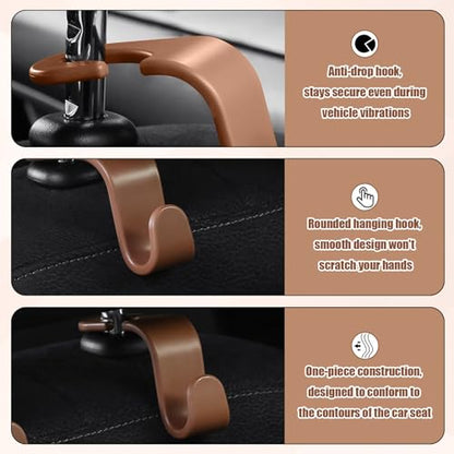 4 PCS Car Seat Hooks Set,Universal Car Headrest Hooks for Bags Purses Groceries, Back Seat Organizer Hanger,Brown - color: Brown