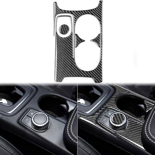 Auto Center Control Armrests Multimedia Knob Cap Water Cup Holder Panel Sticker Real Carbon Fiber Interior Trim Compatible with Benz CLA C117 2014-2018 GLA X156 2015-2019 Accessories Black - A - Kit - color: Center Armrests Water Cup Holder Panel - a - Ki