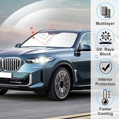 Windshield Sun Shade Custom Fit 2019-2024 2025 2026 BMW X5 Accessories Front Window Shades Foldable Sunshade Sun Visor Protector Blocks Sun Rays - size: For BMW X5 2019-2025