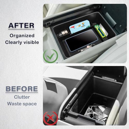 Center Console Organizer Tray Compatible with 2024 2025 2026 Hyundai Santa Fe Interior Storage Box Insert Secondary Accessories (Armrest storage tray)