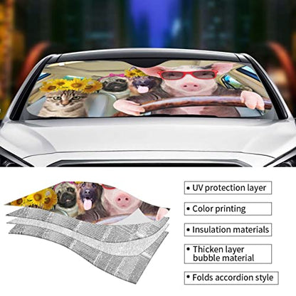 Car Windshield Sunshade Front Window Sunflower Pig Dog cat Drive Sun Visor Protector Foldable Shield Cover for Truck SUV - color: Black13