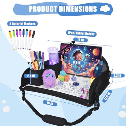 Upgraded Kids Travel Tray for Airplane - Toddler Car Seat Table Tray, Road Trip Essentials for Boys & Girls, Carseat Lap Desk for Kids Road Trip Activities, Black - 2 PCS - color: Black - 2 PCS