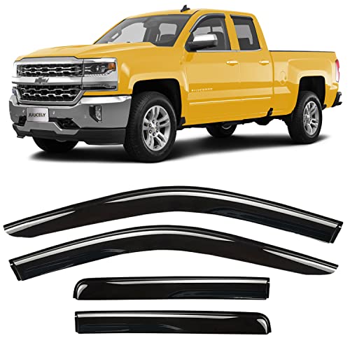 Side Window Visors rain Guards Vent Deflectors for 14-18 Chevrolet Silverado/GMC Sierra 1500 2500HD 3500HD Double/Extended Cab, Rain Guards Sun Shade Out Channel,Dark Smoke 4pcs 94528 - size: Compatible with Silverado/Sierra Extended 2014-18