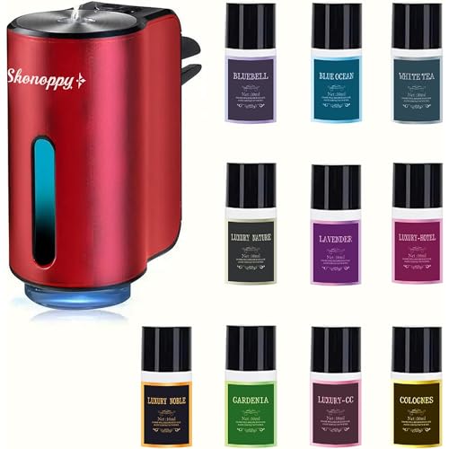 Car Air Freshener Diffuser,Smart Car Aroma Diffuser Air Freshener Spray Automatic with 10PCS Cologne Aromatherapy Oil (red) - color: Red