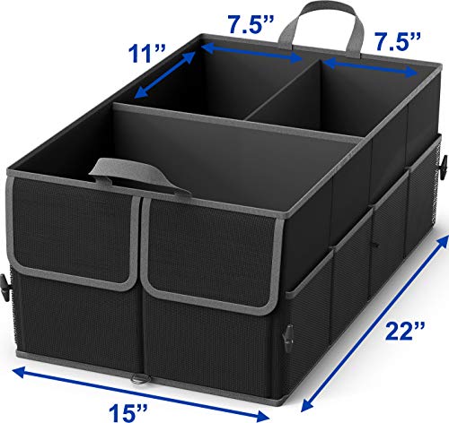 EPAuto Foldable Car Trunk Organizer, 3-Compartment with Removable Divider, Black - color: Black, size: 3-compartment