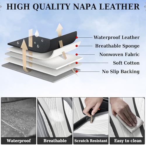 Coverado Rear Seat Covers, White Car Seat Cover, Back Seat Cover, 3-Pieces Luxury Car Seat Cushion, Leather Seat Cover Seat Protector Universal Fit Most Cars - color: White, size: Back Seat Cover