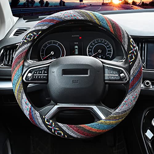 Valleycomfy Cloth Steering Wheel Covers for Women Bohemian Universal 15 inch Baja Blanket Enthic Grey - color: ClothC