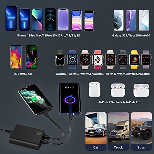 Multi Ports USB Car Charger, 96W 6 Port QC3.0 Fast Adapter Multiple Ports, with Four Quick Charge 3.0 Port, 12V-24V Multi Device Cigarette Lighter for Smart Phone & Tablets Charging